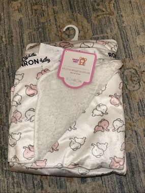 Baby Pink & White Elephant Plush Baby Blanket